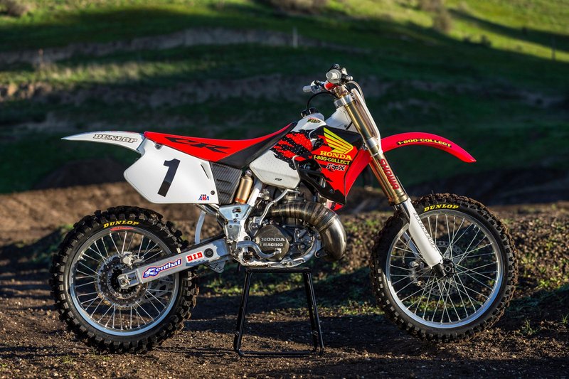 Jeremy McGrath's 1996 Honda CR250R sits prior to a video shoot with Ken Roczen, recreating segments from the original Terra Firma 2 motocross video at Castillo Ranch in Los Alamos, California, USA on 28 December 2016.